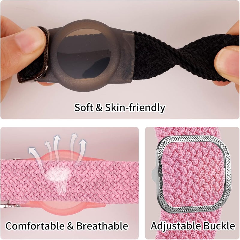 FNCOLL 2 Pack Kids Wristband for AirTag, Nylon Watch Band GPS Tracker Holder Protective Case Compatible with Apple Air Tag, Adjustable Anti-lost Bracelet for Toddler Baby Children Elders - Image 4